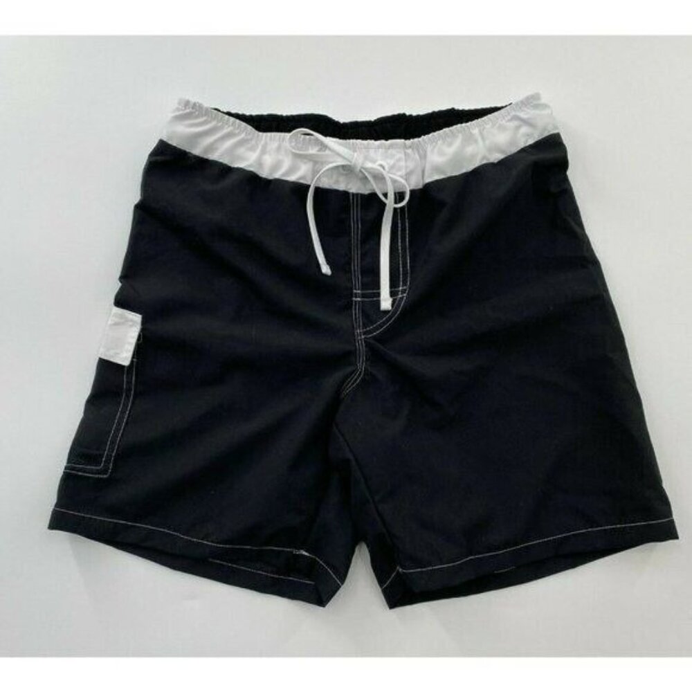 NoNetz Boy's Wave Swim Shorts Trunk Black/White Anti-Chafe Liner sz S/6 UPF 50+